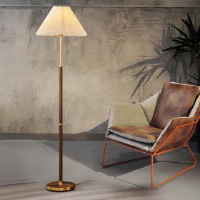 Retro Floor Lamp Living Room Study Bedroom Eye Protection Bedside Pleated Vertical (Option: Wood-Warm light-US)