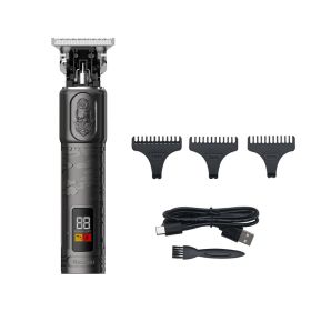 LCD Digital Display Hair Salon Engraving Electric Clippers (Option: Grey-USB)