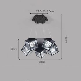 Home Bedroom Model Room Lamp Nordic Star Dining Room Chandelier (Option: Black-5heads-White light)